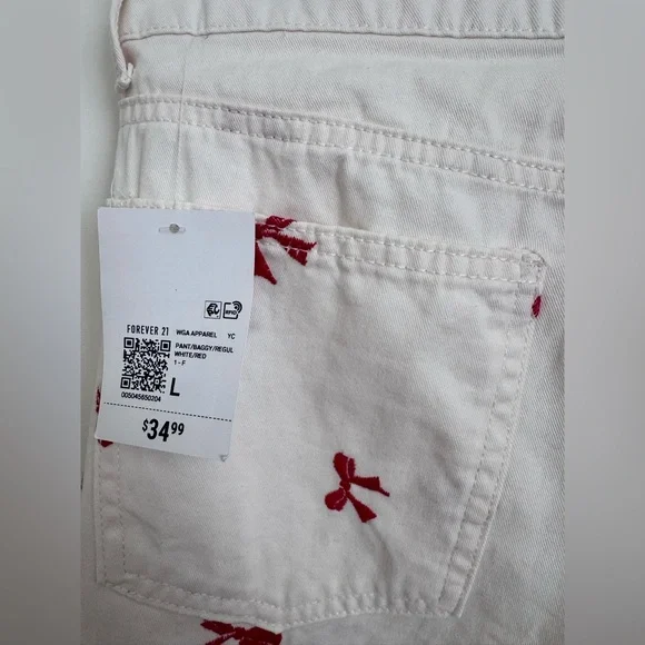 Bow Embroidered Baggy Pants - Picture 5 of 5